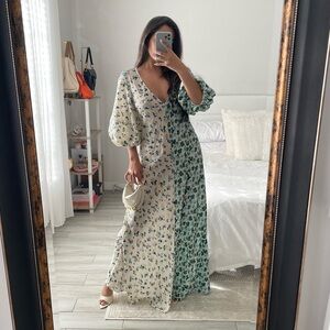 Lee Mathews Eloise Contrast Two-Tone Floral Maxi Dress | Size 1